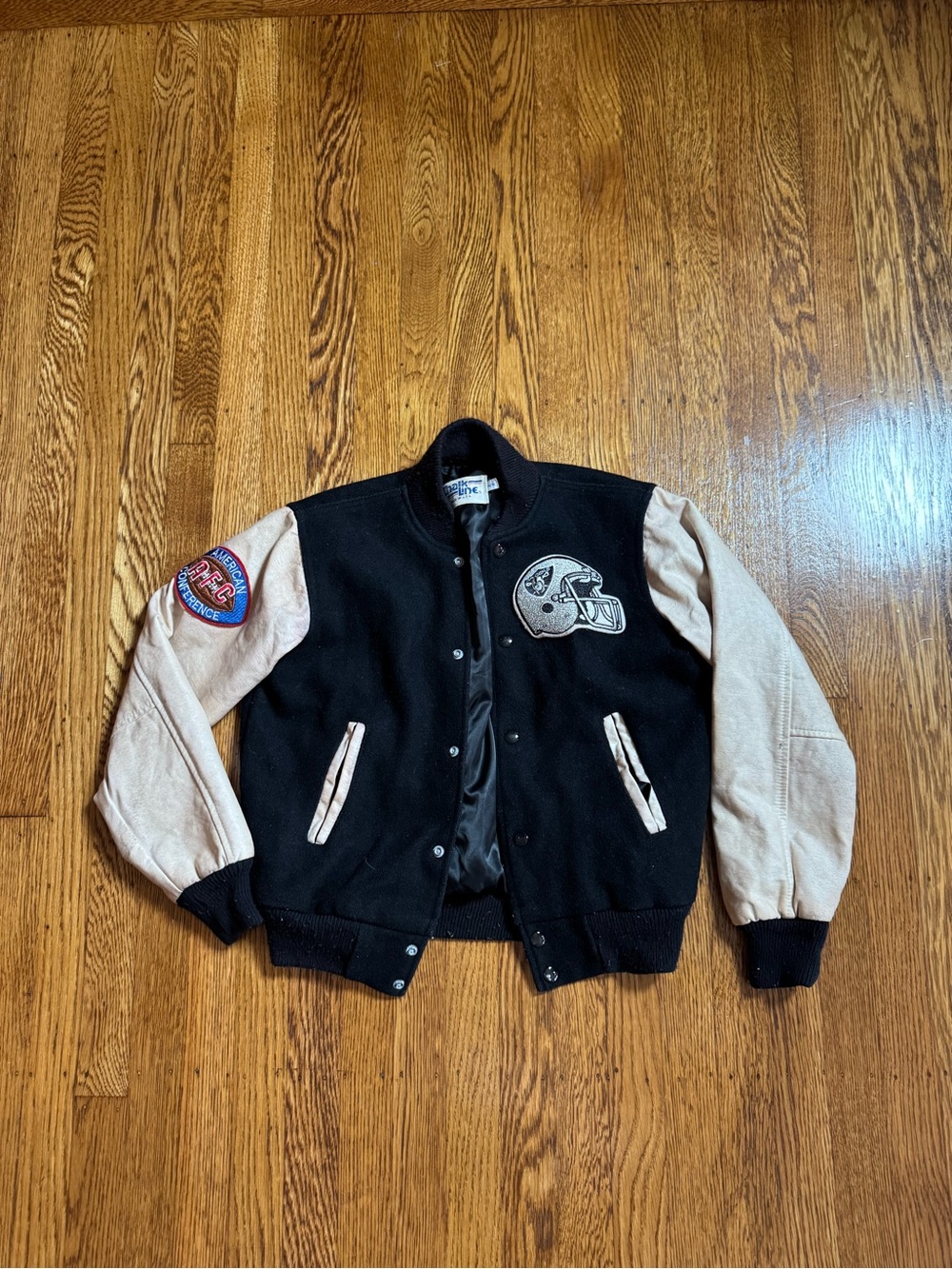1990 Vintage Oakland Raiders Chalk Line USA Varsity Jacket Wool Leather YXL